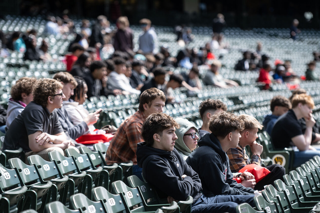 Students from area high schools sit in the stands of American Family Field while learning about the offerings at WRTP | BIG STEP.
