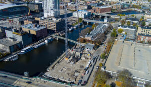 Work is done to dismantle the construction crane at the site of the Neutral.Edison, a 31-story tower, that was to be developed at 1005 N. Edison St., overlooking the Milwaukee River in Milwaukee, Wisconsin on Nov. 3, 2025.