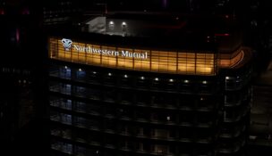 Northwestern Mutual lights up North Building sign in Milwaukee